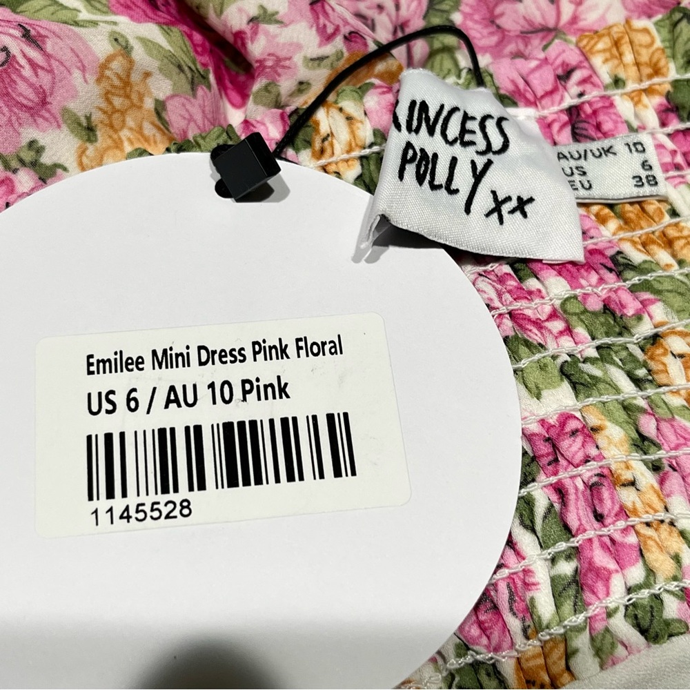 PRINCESS POLLY Pink Floral Emilee Babydoll Slip Dress 6 Camisole Mini Milkmaid - Picture 12 of 15